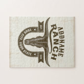 ネームパーソナライズされたブルステアスカルウエスタンランチ ジグソーパズル (横)