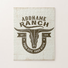 ネームパーソナライズされたブルステアスカルウエスタンランチ ジグソーパズル