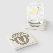 ネームパーソナライズされたブルステアスカルウエスタンランチ ストーンコースター (横)