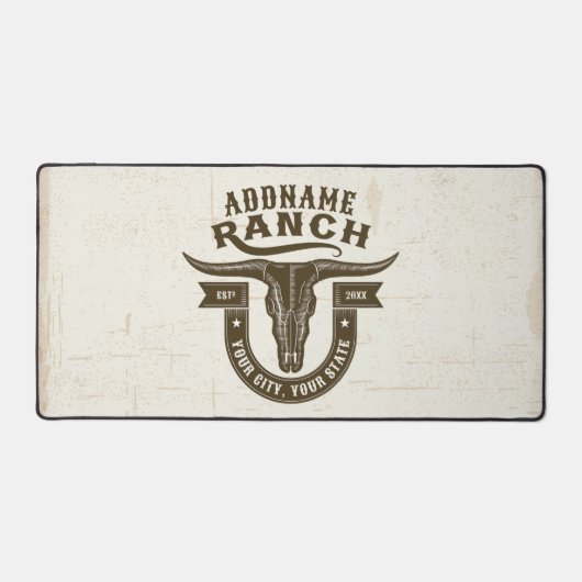 ネームパーソナライズされたブルステアスカルウエスタンランチ デスクマット (正面)