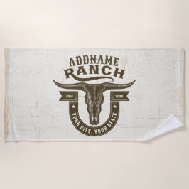 ネームパーソナライズされたブルステアスカルウエスタンランチ ビーチタオル