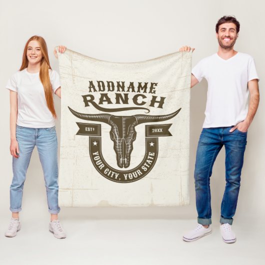 ネームパーソナライズされたブルステアスカルウエスタンランチ フリースブランケット (インサイチュ)