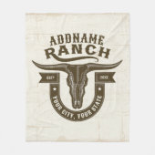 ネームパーソナライズされたブルステアスカルウエスタンランチ フリースブランケット (正面)