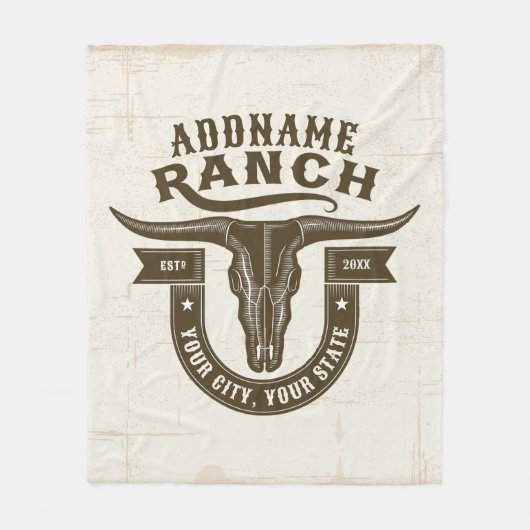 ネームパーソナライズされたブルステアスカルウエスタンランチ フリースブランケット (正面)