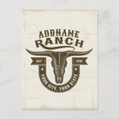 ネームパーソナライズされたブルステアスカルウエスタンランチ ポストカード (正面)