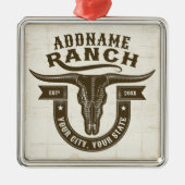 ネームパーソナライズされたブルステアスカルウエスタンランチ メタルオーナメント (正面)