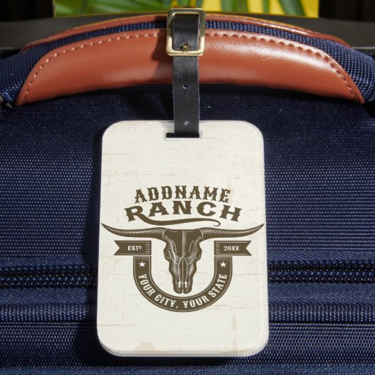 ネームパーソナライズされたブルステアスカルウエスタンランチ ラゲッジタグ (正面インサイチュ2)