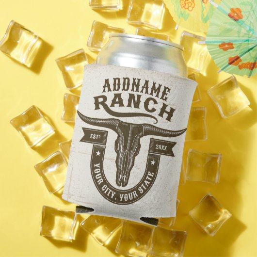 ネームパーソナライズされたブルステアスカルウエスタンランチ 缶クーラー (インサイチュ 夏)