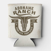 ネームパーソナライズされたブルステアスカルウエスタンランチ 缶クーラー (正面)