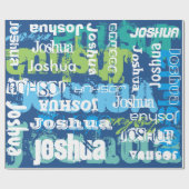 ネームパーソナライズされたブルーグリーンサブウェイアートデザイン ラッピングペーパー (フラット)