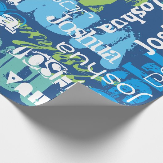 ネームパーソナライズされたブルーグリーンサブウェイアートデザイン ラッピングペーパー (角)