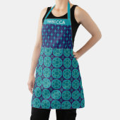 ネームパーソナライズされたブルーレトロスターハヌッカホリデイ エプロン (インサイチュ)