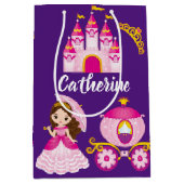 ネームパーソナライズされたプリンセスキャッスルバースデーパーティー ミディアムペーパーバッグ (正面)