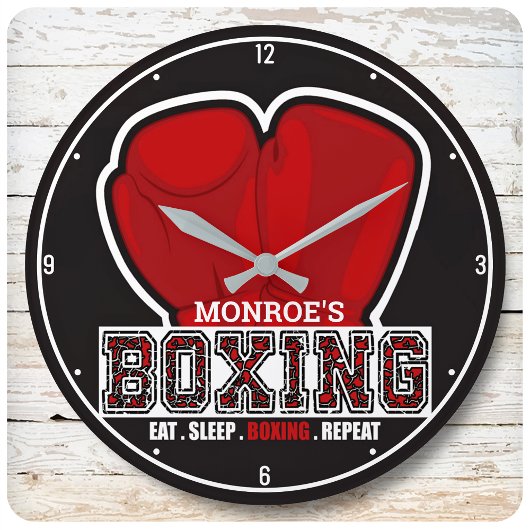 ネームパーソナライズされたボクサーボクシンググラブ賞戦闘機 ラージ壁時計