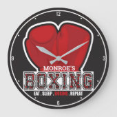 ネームパーソナライズされたボクサーボクシンググラブ賞戦闘機 ラージ壁時計 (正面)