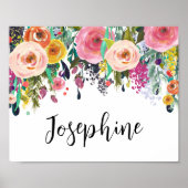 ネームパーソナライズされたボホフローラベッドルーム子供部屋アート ポスター (正面)