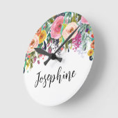 ネームパーソナライズされたボホフローラベッドルーム子供部屋アート ラウンド壁時計 (傾斜)