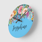 ネームパーソナライズされたボホフローラベッドルーム子供部屋アート ラウンド壁時計 (傾斜)