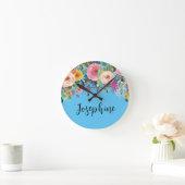 ネームパーソナライズされたボホフローラベッドルーム子供部屋アート ラウンド壁時計 (ホーム)