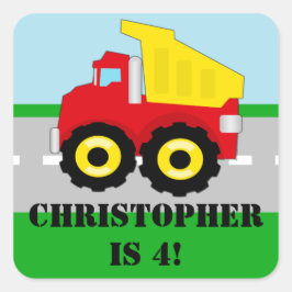 ネームパーソナライズされたボーイズキッズ建築ダンプラック スクエアシール