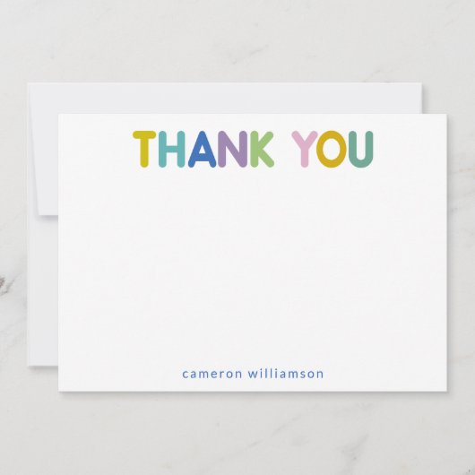 ネームパーソナライズされたミニマリストレインボータイポグラフィ サンキューカード (正面)