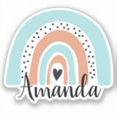 ネームパーソナライズされたレインボーハートブルーピーチ シール (正面)