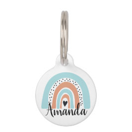 ネームパーソナライズされたレインボーハートブルーピーチ ペット ネームタグ