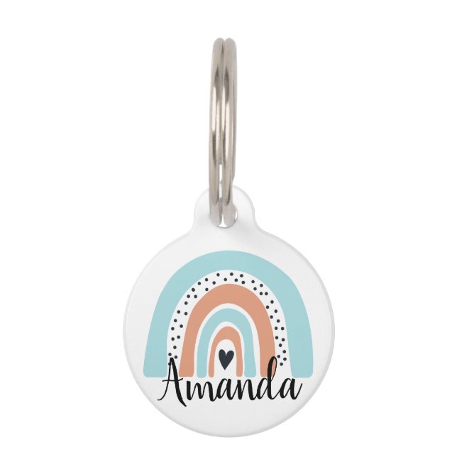 ネームパーソナライズされたレインボーハートブルーピーチ ペット　ネームタグ (正面)