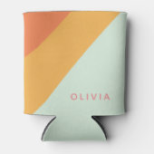 ネームパーソナライズされたレトロストライプパステルミントピーチ 缶クーラー (正面)