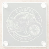 ネームパーソナライズされたレトロ軍隊バイクバイクもしくは自転車に乗る人 ガラスコースター (裏面)