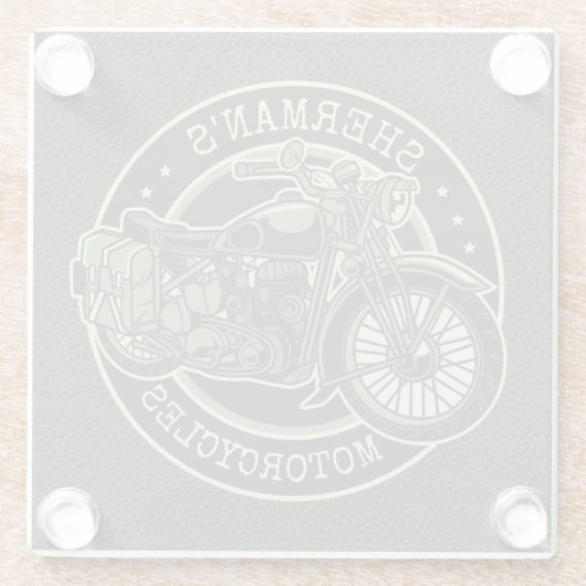 ネームパーソナライズされたレトロ軍隊バイクバイクもしくは自転車に乗る人 ガラスコースター (裏面)