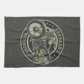 ネームパーソナライズされたレトロ軍隊バイクバイクもしくは自転車に乗る人 キッチンタオル (横)