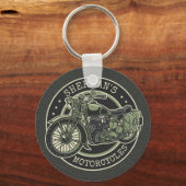ネームパーソナライズされたレトロ軍隊バイクバイクもしくは自転車に乗る人 キーホルダー (正面)