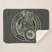 ネームパーソナライズされたレトロ軍隊バイクバイクもしくは自転車に乗る人 シェルパブランケット (正面(横))