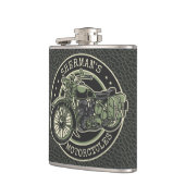 ネームパーソナライズされたレトロ軍隊バイクバイクもしくは自転車に乗る人 フラスク (左)