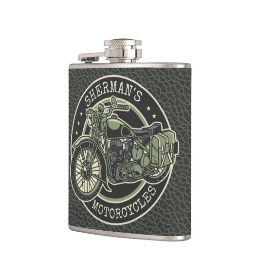 ネームパーソナライズされたレトロ軍隊バイクバイクもしくは自転車に乗る人 フラスク (左)