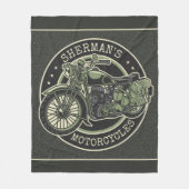 ネームパーソナライズされたレトロ軍隊バイクバイクもしくは自転車に乗る人 フリースブランケット (正面)