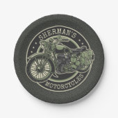 ネームパーソナライズされたレトロ軍隊バイクバイクもしくは自転車に乗る人 ペーパープレート (正面)