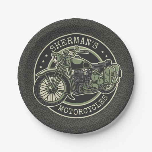 ネームパーソナライズされたレトロ軍隊バイクバイクもしくは自転車に乗る人 ペーパープレート (正面)