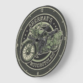 ネームパーソナライズされたレトロ軍隊バイクバイクもしくは自転車に乗る人 ラージ壁時計 (傾斜)