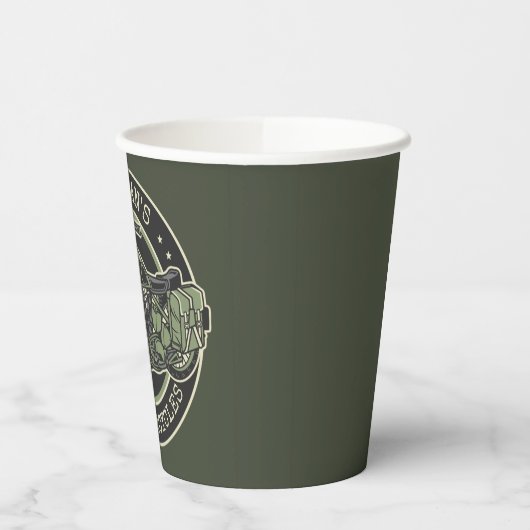 ネームパーソナライズされたレトロ軍隊バイクバイクもしくは自転車に乗る人 紙コップ (左)