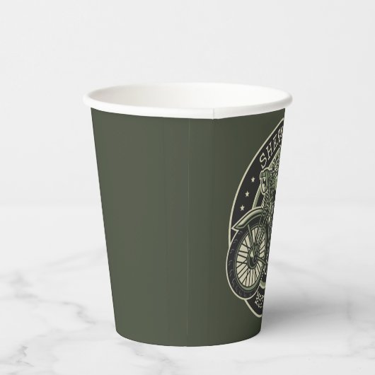 ネームパーソナライズされたレトロ軍隊バイクバイクもしくは自転車に乗る人 紙コップ (右)