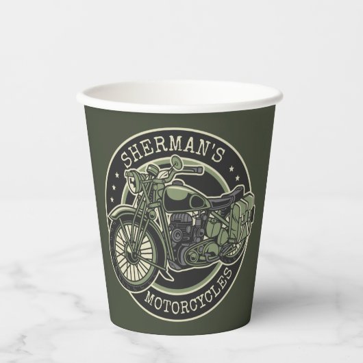 ネームパーソナライズされたレトロ軍隊バイクバイクもしくは自転車に乗る人 紙コップ (正面)