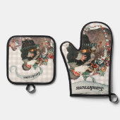 ネームパーソナライズされたヴィンテージサンタセントニッククリスマス 鍋つかみ&鍋敷きセット (正面)