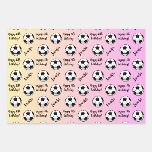 ネームパーソナライズされた気持ちスポーツサッカー誕生日 ラッピングペーパーシート (正面)