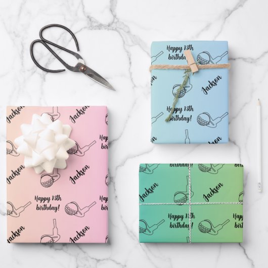 ネームパーソナライズされた気持ちスポーツテーマゴルフ ラッピングペーパーシート (正面)