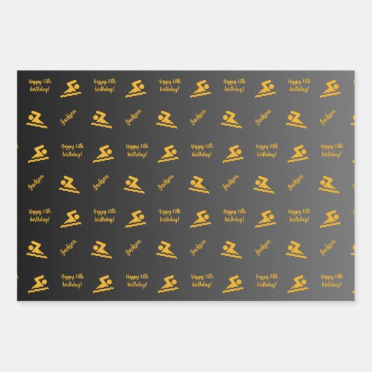 ネームパーソナライズされた気持ちスポーツテーマスイミング ラッピングペーパーシート (正面3)