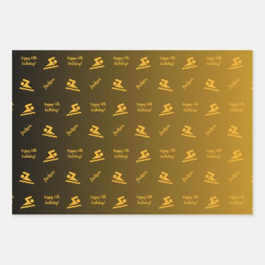 ネームパーソナライズされた気持ちスポーツテーマスイミング ラッピングペーパーシート (正面)