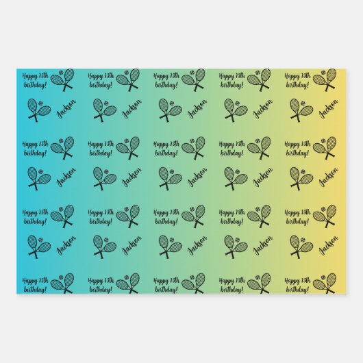 ネームパーソナライズされた気持ちスポーツテーマテニス ラッピングペーパーシート (正面3)