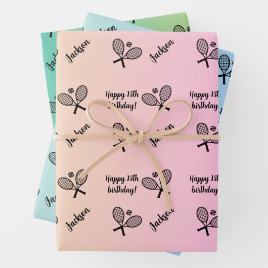 ネームパーソナライズされた気持ちスポーツテーマテニス ラッピングペーパーシート (インサイチュ)